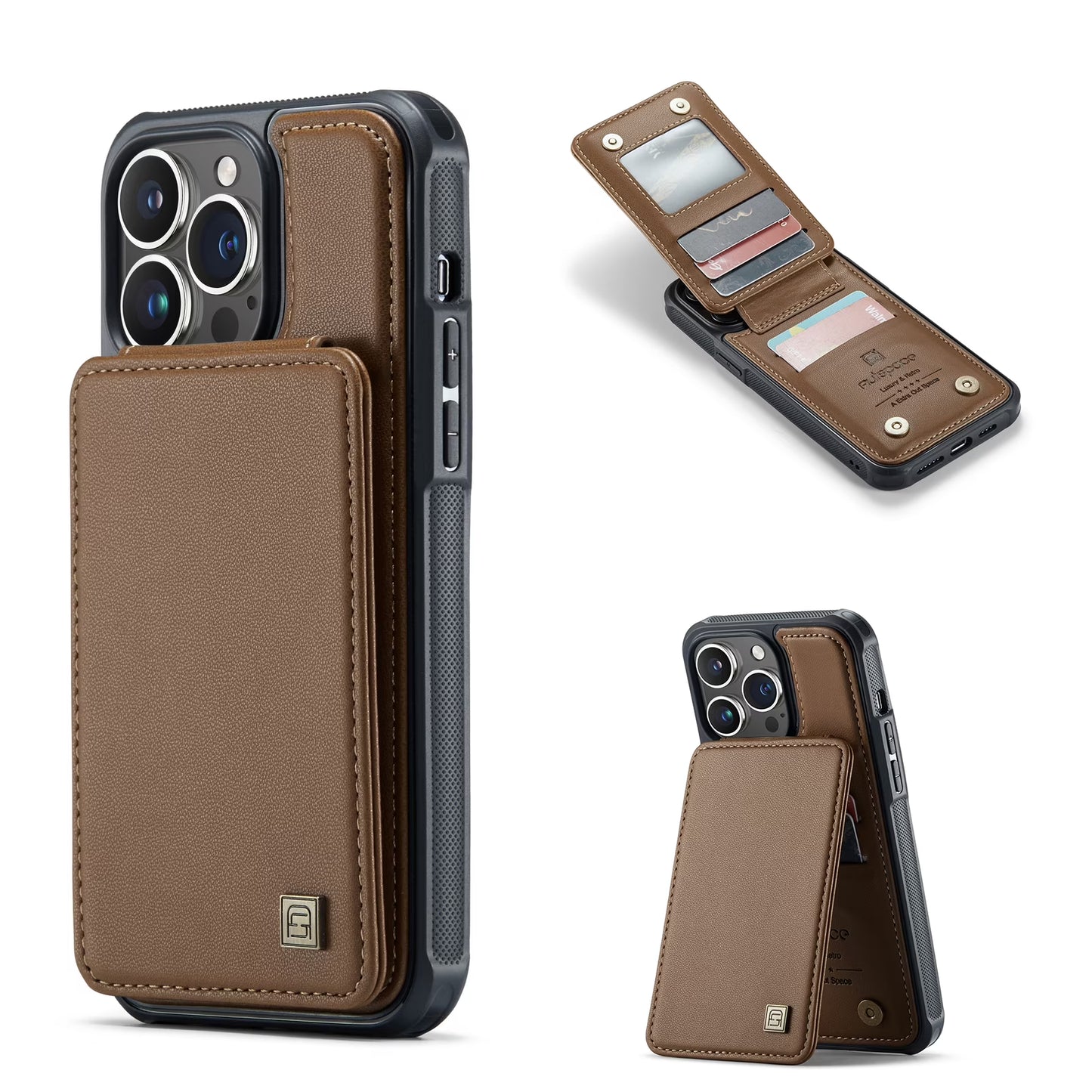 URMAX Wallet Case for iPhone 14 - Brown with RFID Blocking, Stand, and Lens Protection