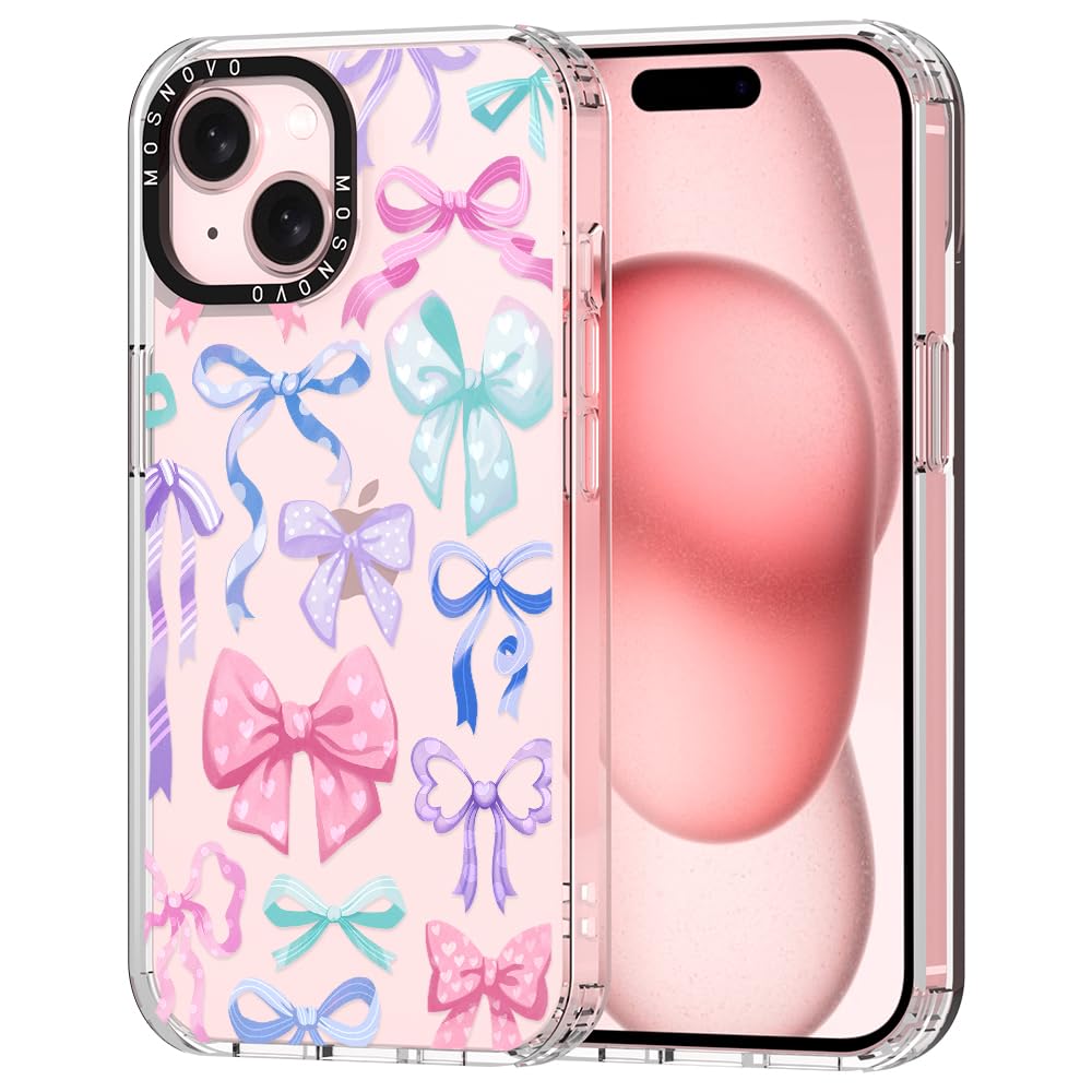 Ovitek MOSNOVO za iPhone 15 Plus Bows, eleganten motiv pentelj z zaščito telefona pred praskami in udarci