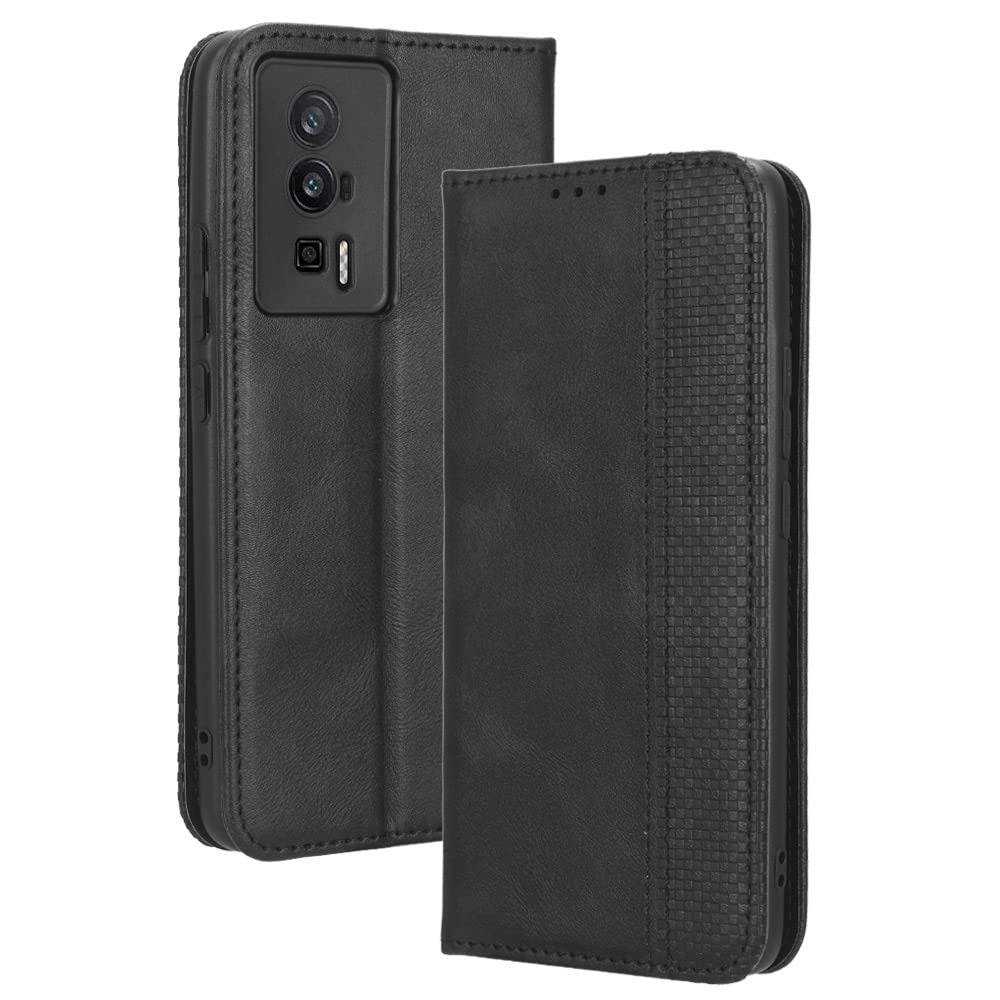 GOKEN Preklopna Torbica za Xiaomi Poco F5 Pro – PU Usnje s Kartičnimi Režami, RFID Zaščito in Stojalom Črna