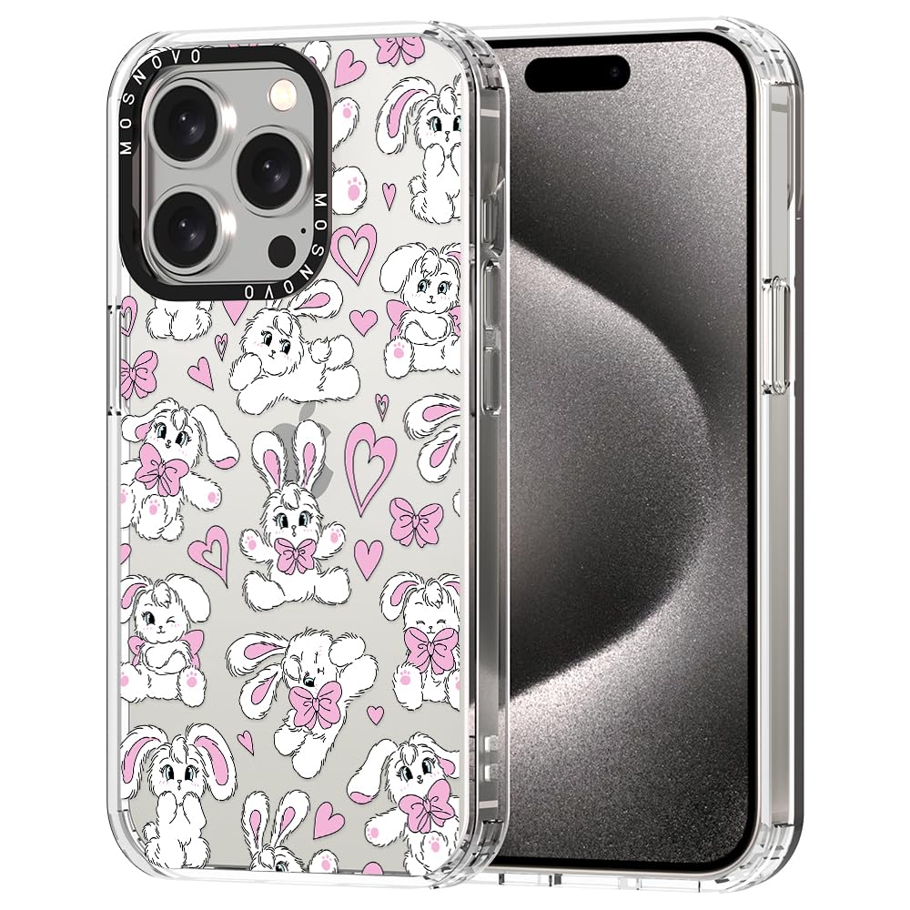 Ovitek MOSNOVO za iPhone 15 Pro Bunny, ljubek motiv zajčka z učinkovito zaščito telefona