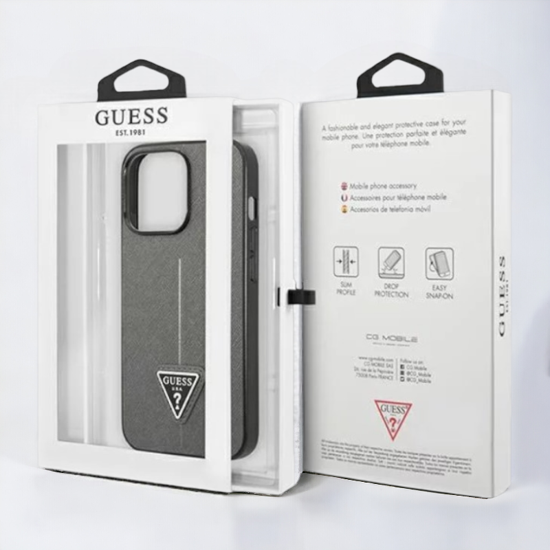 Ovitek Guess "Saffiano Triangle Logo" za iPhone 13/13 Pro - srebrna (GUHCP13LPSATLG)