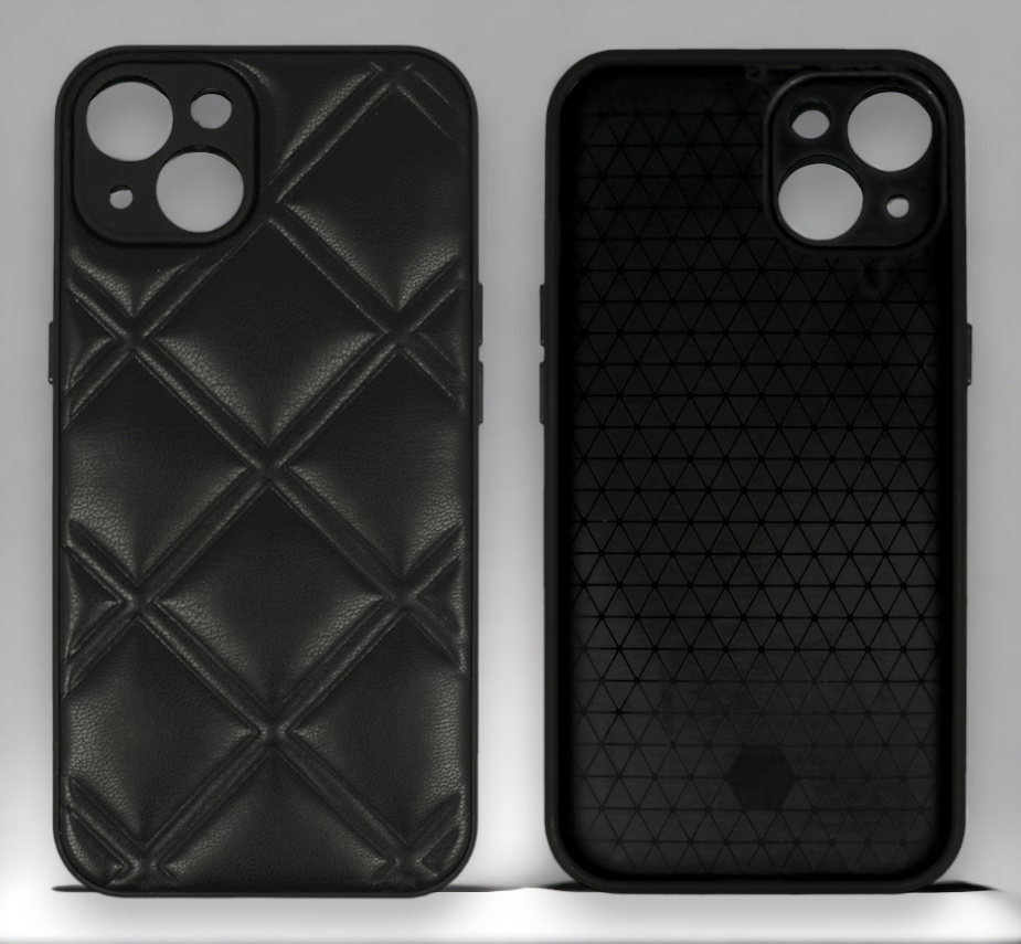 Silikonski ovitek "Checkered Leather 3D" za iPhone 14 - črna – Infostyle