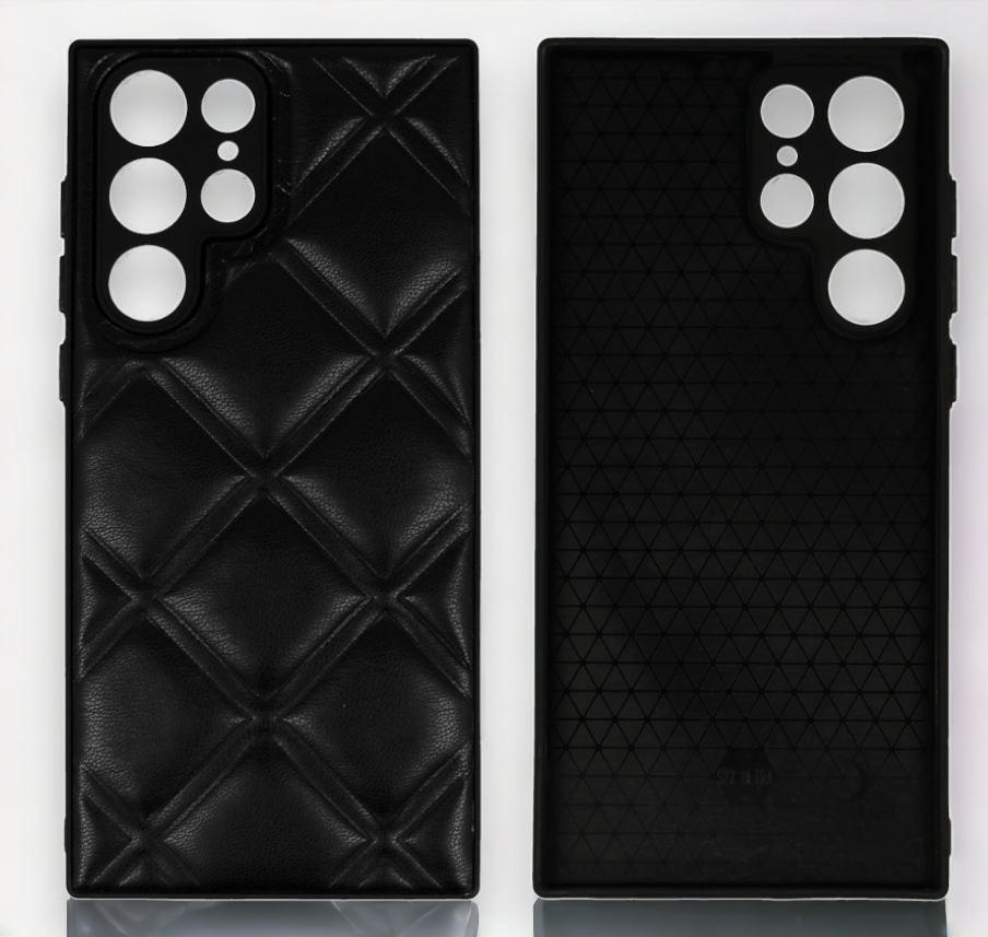 Silikonski ovitek "Checkered Leather 3D" za Samsung Galaxy S22 Ultra - črna – Infostyle