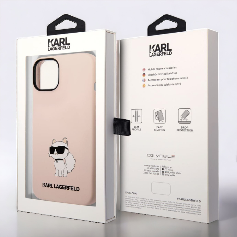 Ovitek Karl Lagerfeld "Choupette - silicone pink" za iPhone 13/14/15 (KLHCP13MSNCHBCP, KLHCP14SSNCHBCP)