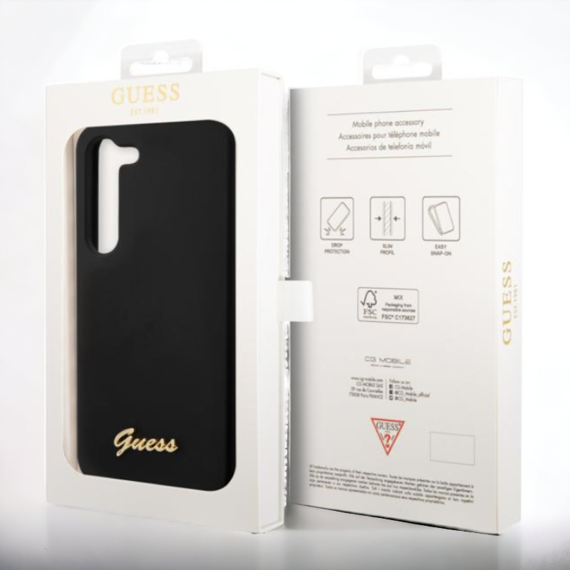 Silikonski ovitek Guess "Black - Metal Logo" za Samsung Galaxy S23 (GUHCS23SSLSMK)