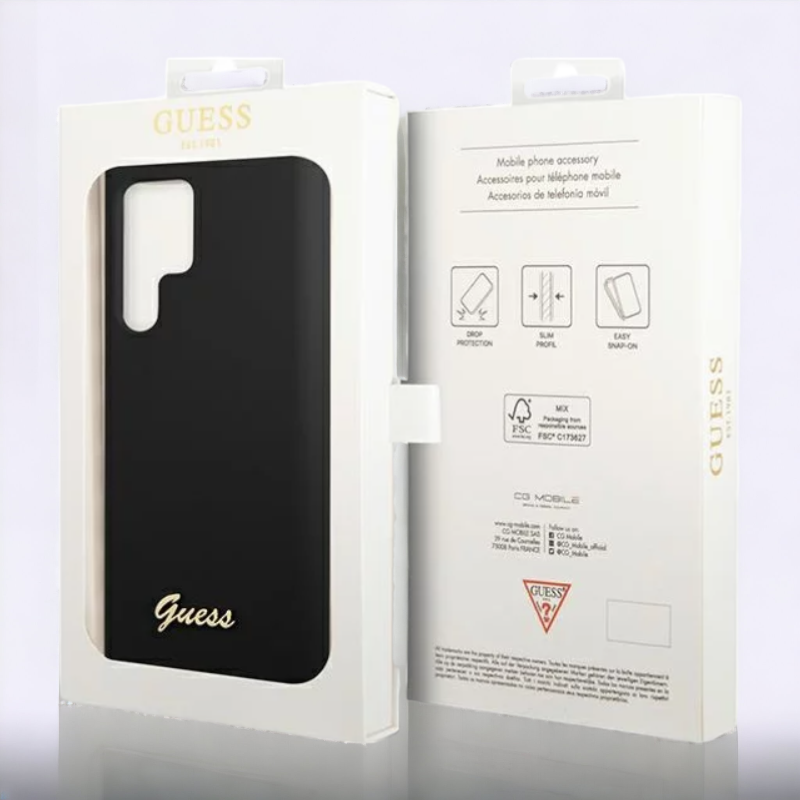 Silikonski ovitek Guess "Black - Metal Logo" za Samsung Galaxy S23 Ultra (GUHCS23LSLSMK)