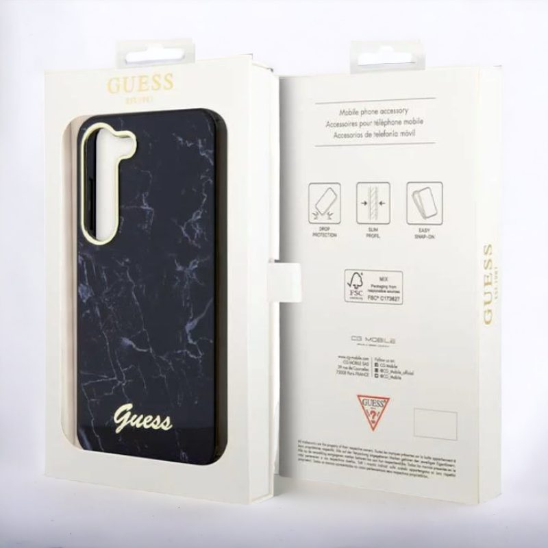 Ovitek Guess "Black marble" za Samsung Galaxy S23 Plus (GUHCS23MPCUMAK)