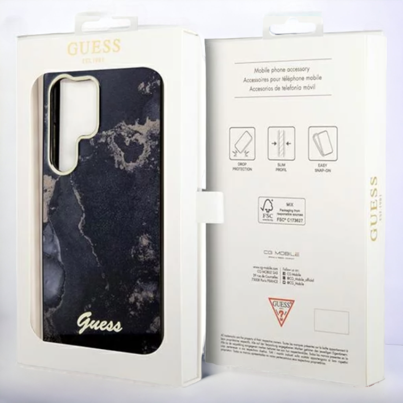 Ovitek Guess "Golden Black Marble Collection" za Samsung Galaxy S23 Ultra (GUHCS23LHTMRSK)