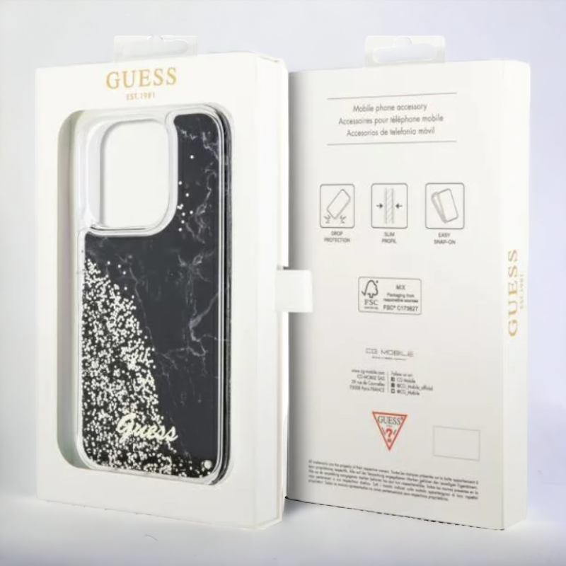 Ovitek Guess "Liquid Glitter Marble" za iPhone 14 Pro Max (GUHCP14XLCSGSGK)