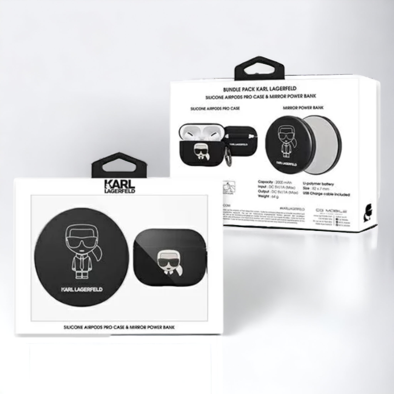 Komplet Karl Lagerfeld - ovitek za slušalke AirPods Pro in polnilna postaja (KLBPPBOAPK)