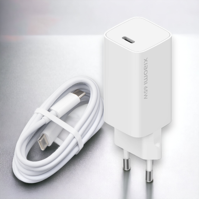 Komplet hišni polnilec "GaN Tech" in kabel za hitro polnjenje znamke Xiaomi - 65W – Bela