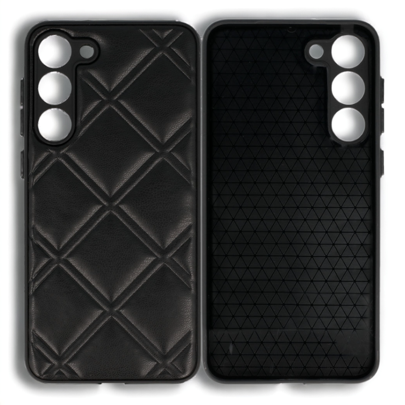 Silikonski ovitek "Checkered Leather 3D" za Samsung Galaxy S23 - črna – Infostyle