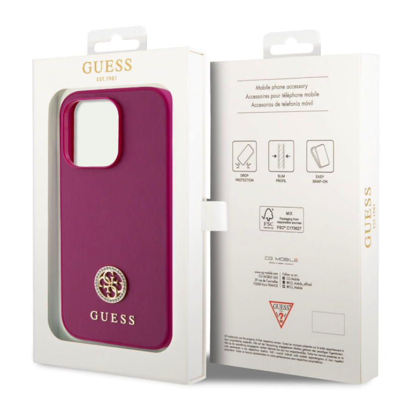 Ovitek Guess "Strass Metal Logo" za iPhone 15 Pro Max (GUHCP15XPS4DGPP)