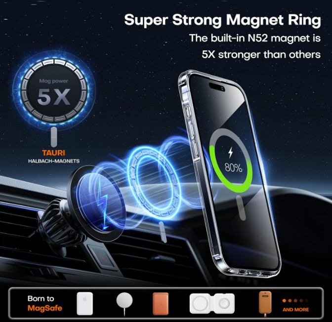 Komplet ovitek "Tauri MagSafe" + zaščitno steklo + zaščita za kamero za iPhone 15