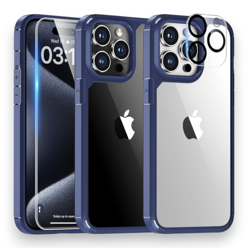 Komplet ovitek "Tauri Shockproof " + zaščitno steklo + zaščita za kamero za iPhone 15 Pro Max