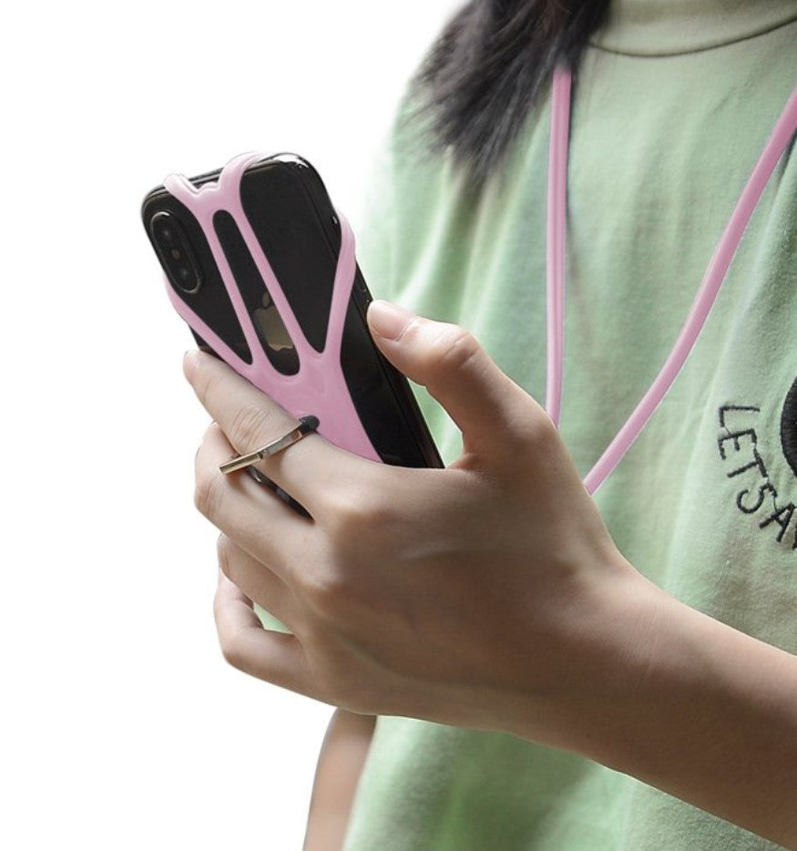 2v1 silikonski pašček za telefon z odstranljivo vrvico – univerzalno držalo za pametne telefone (4.5–6.5”)