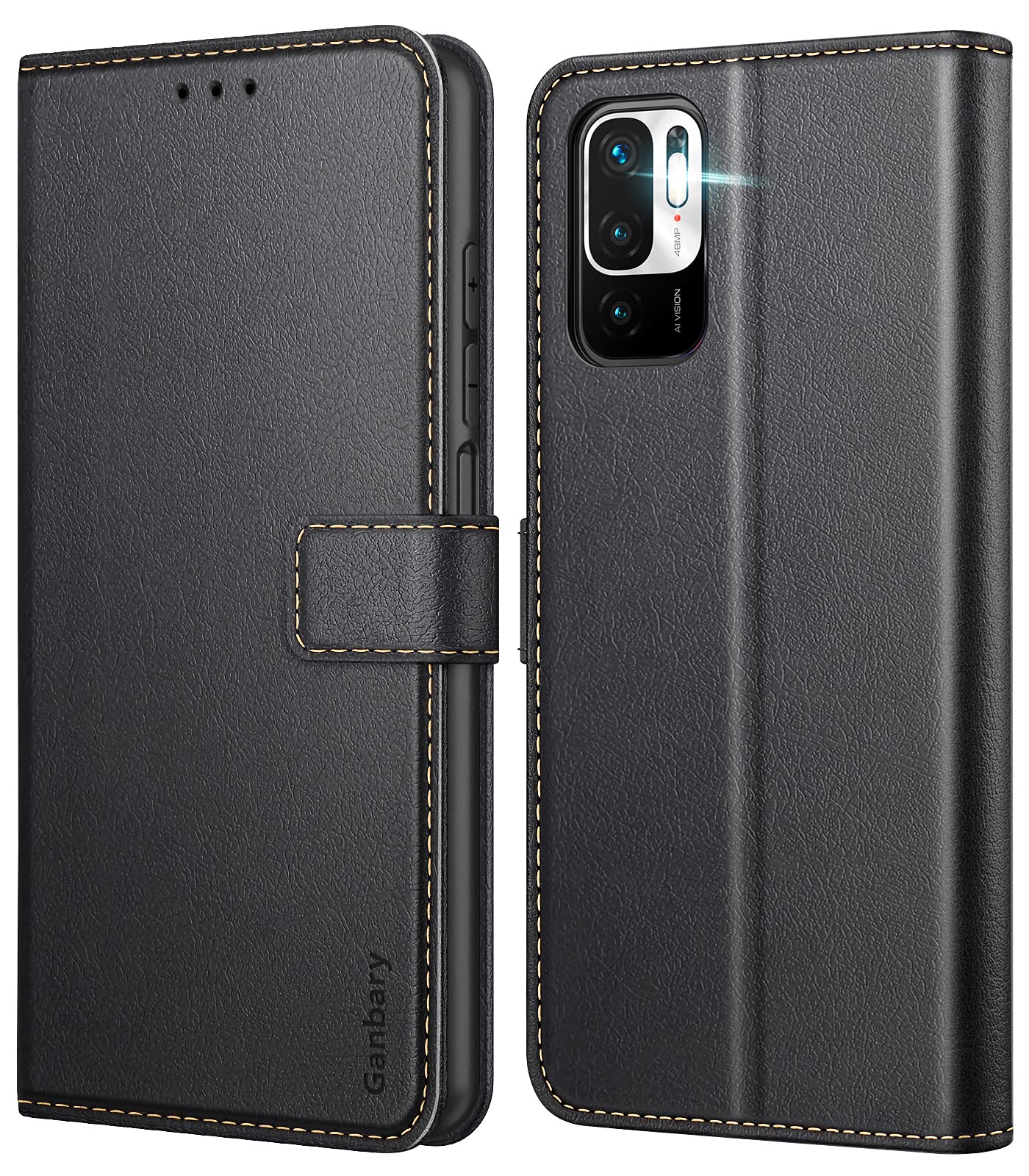 Ganbary-usnjen-preklopni-ovitek-za-Xiaomi-Redmi-Note-10-5G-Poco-M3-Pro-5G-kartice-stojalo-črna:Ganbary usnjen preklopni ovitek za Xiaomi Redmi Note 10 5G / Poco M3 Pro 5G – kartice, stojalo - črna