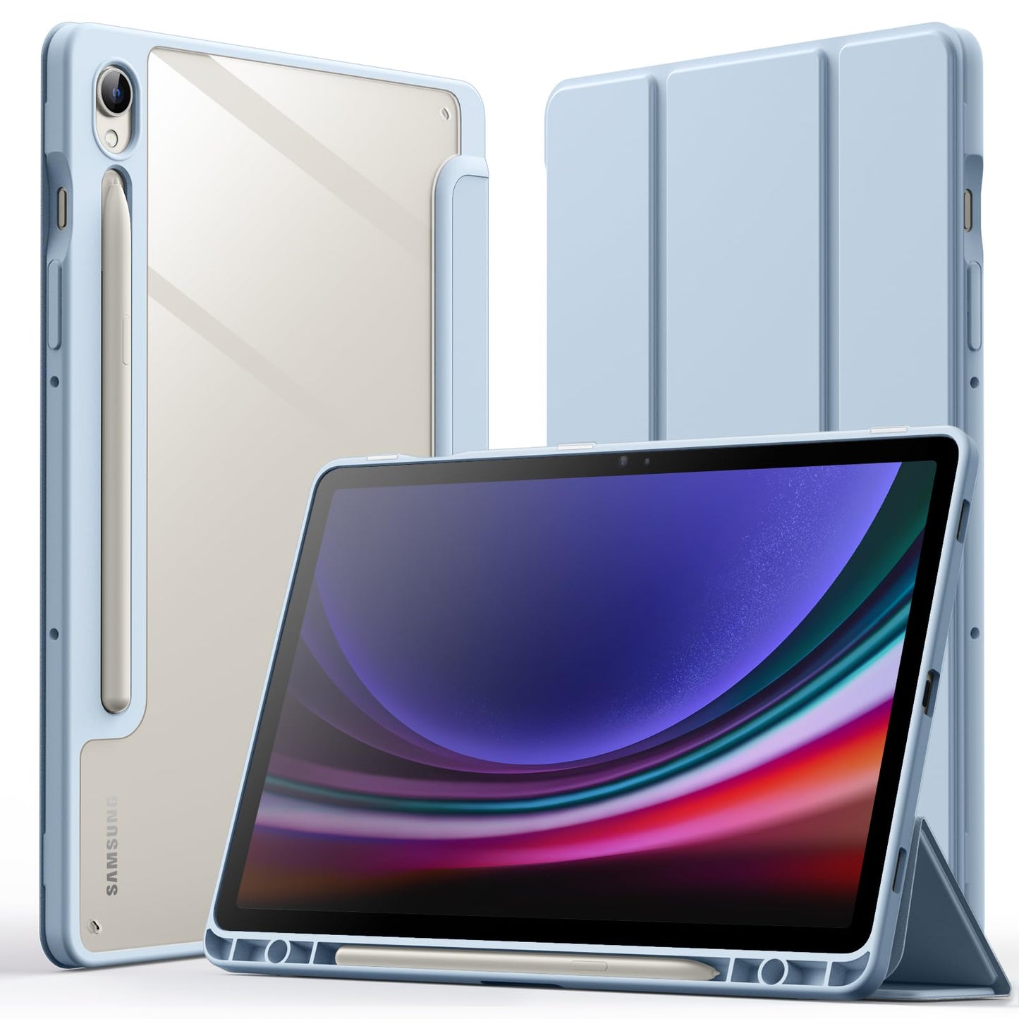 JETech maskica za Samsung Galaxy Tab S9 11" – postolje, držač za S Pen, prozirna poleđina, svijetloplava