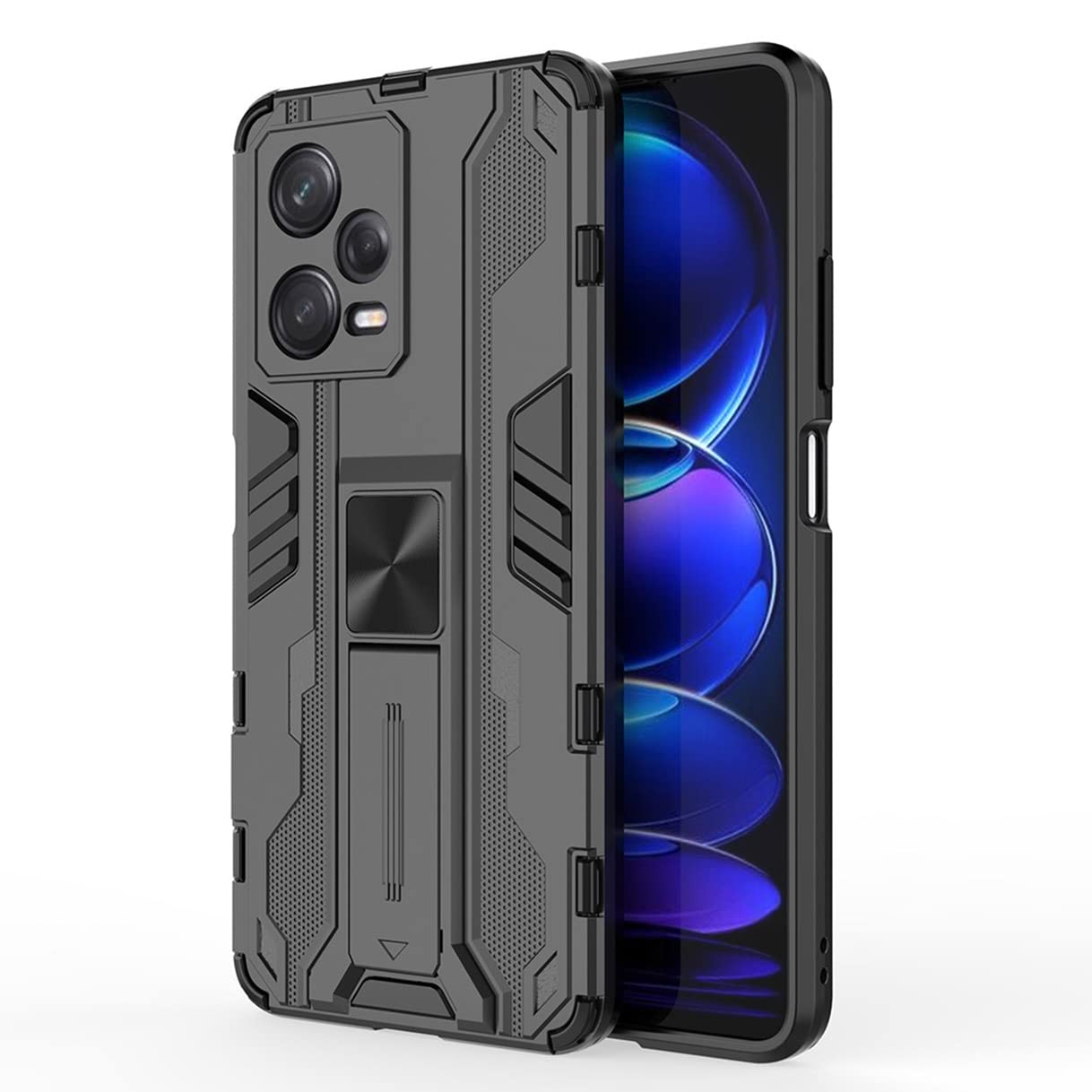 HAOYE zaštitna futrola za Xiaomi Redmi Note 12 5G / POCO X5 5G – dvoslojna oklopna tvrda futrola sa stalkom, crna