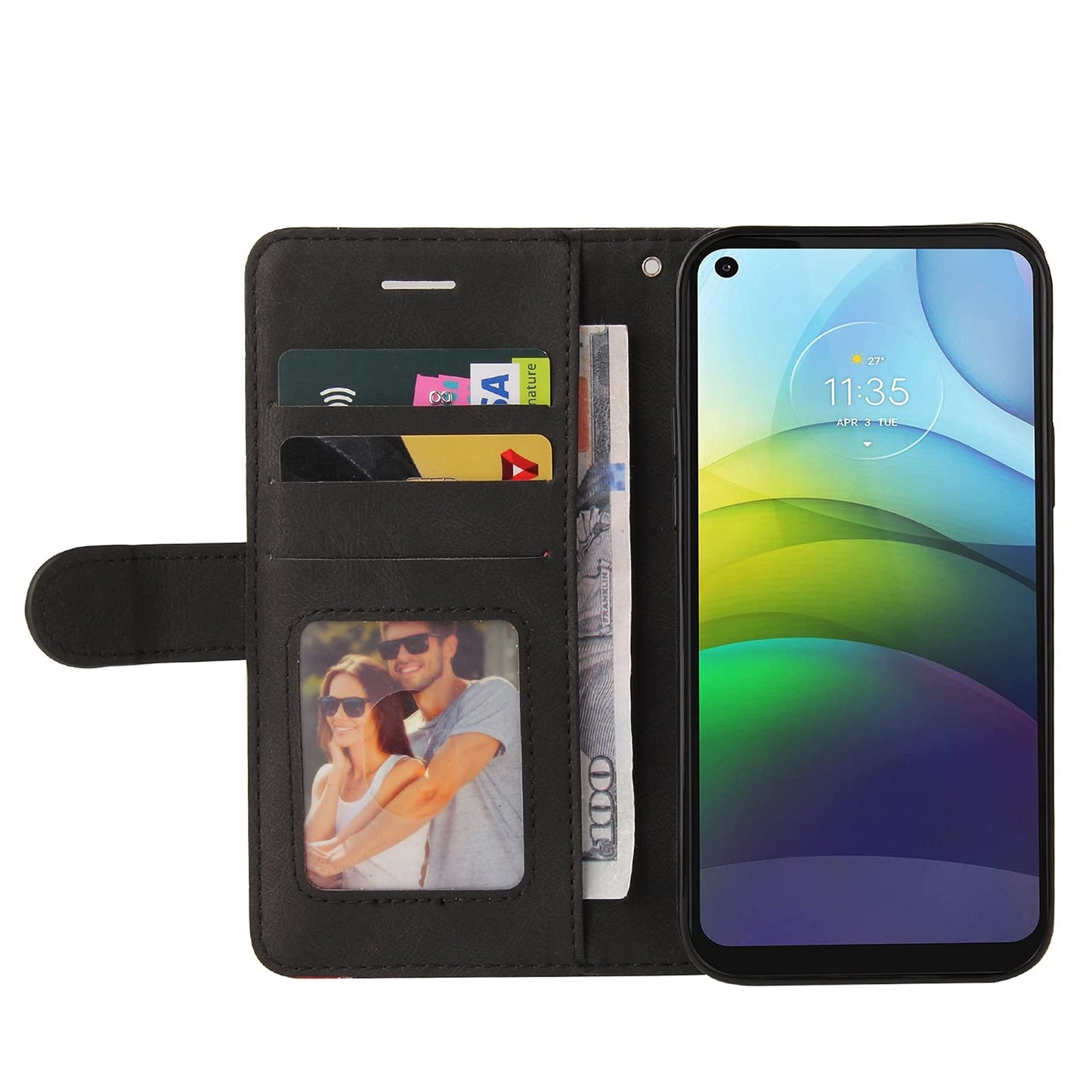 Preklopna torbica Motorola Moto G9 Power s stojalom in režami za kartice črna