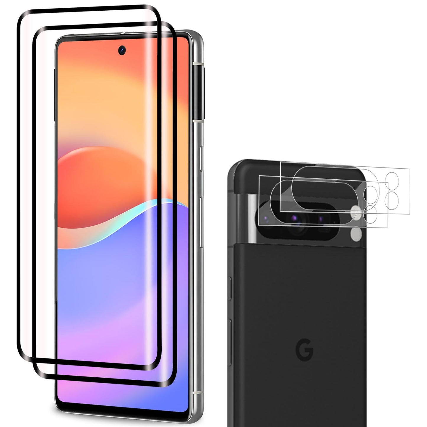 Zaščitno steklo Google Pixel 8 Pro (2x zaslon + 2x kamera) – 9H, 3D full cover, HD