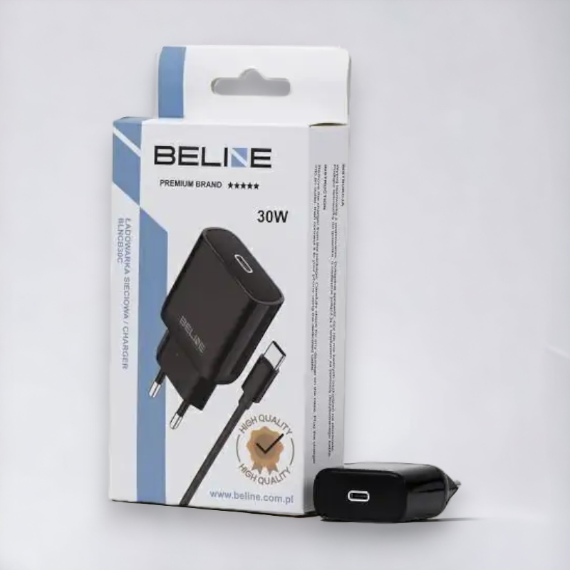 Komplet polnilec + kabel za hitro polnjenje USB C - 30W – Beline – Črna