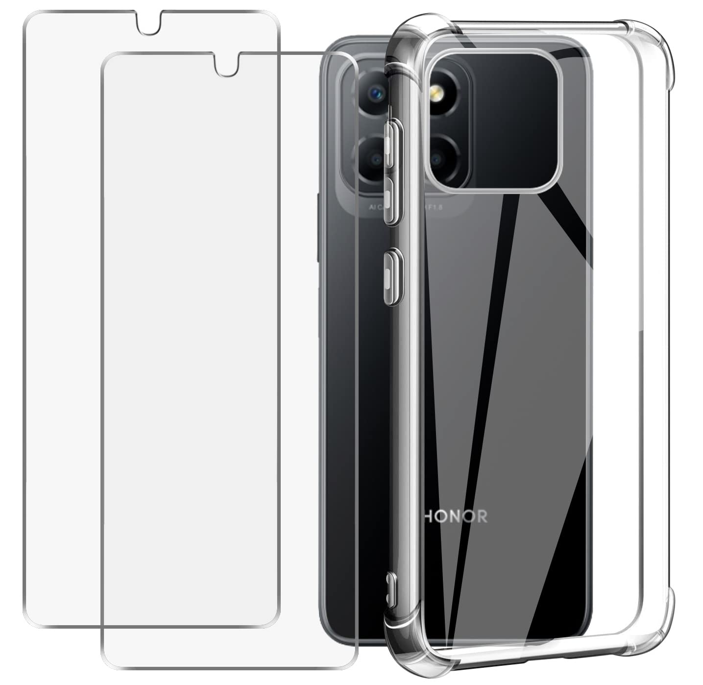 Ovitek + 2x zaščitno steklo za Honor X8 5G, TPU, prozoren, zaščita zaslona