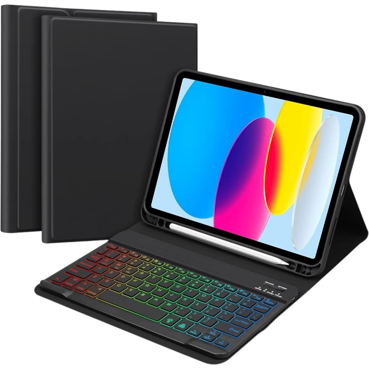 Črn ovitek GOOJODOQ z osvetljeno tipkovnico za Apple iPad 10. generacije 10,9" (2022)