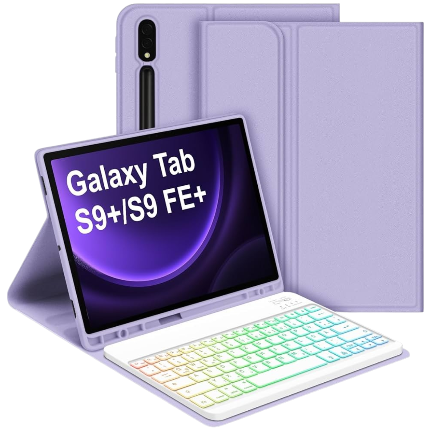 Goojodoq ovitek s tipkovnico za Samsung Galaxy Tab S9 FE Plus S9 Plus vijoličen zaščitni etui z brezžično tipkovnico