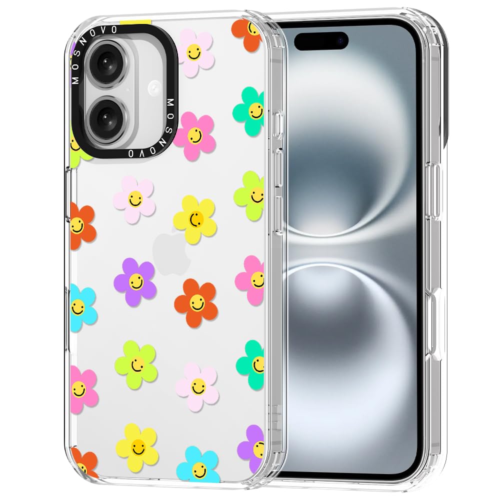 Ovitek MOSNOVO za iPhone 16 Smile Flower, nasmejan cvetlični motiv z zanesljivo zaščito telefona