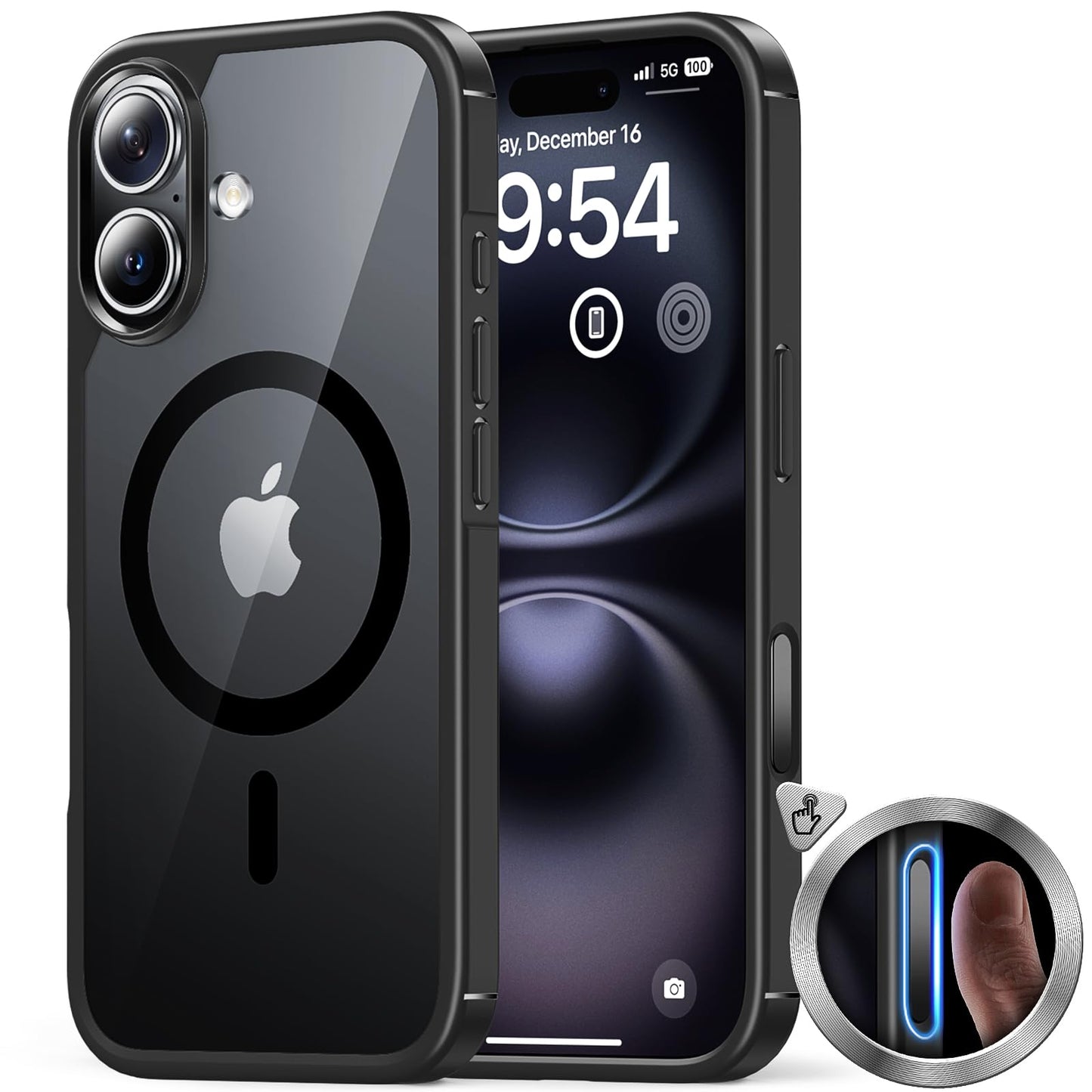 TAURI magnetni ovitek za iPhone 16 prozorna črna MagSafe zaščitni ovitek