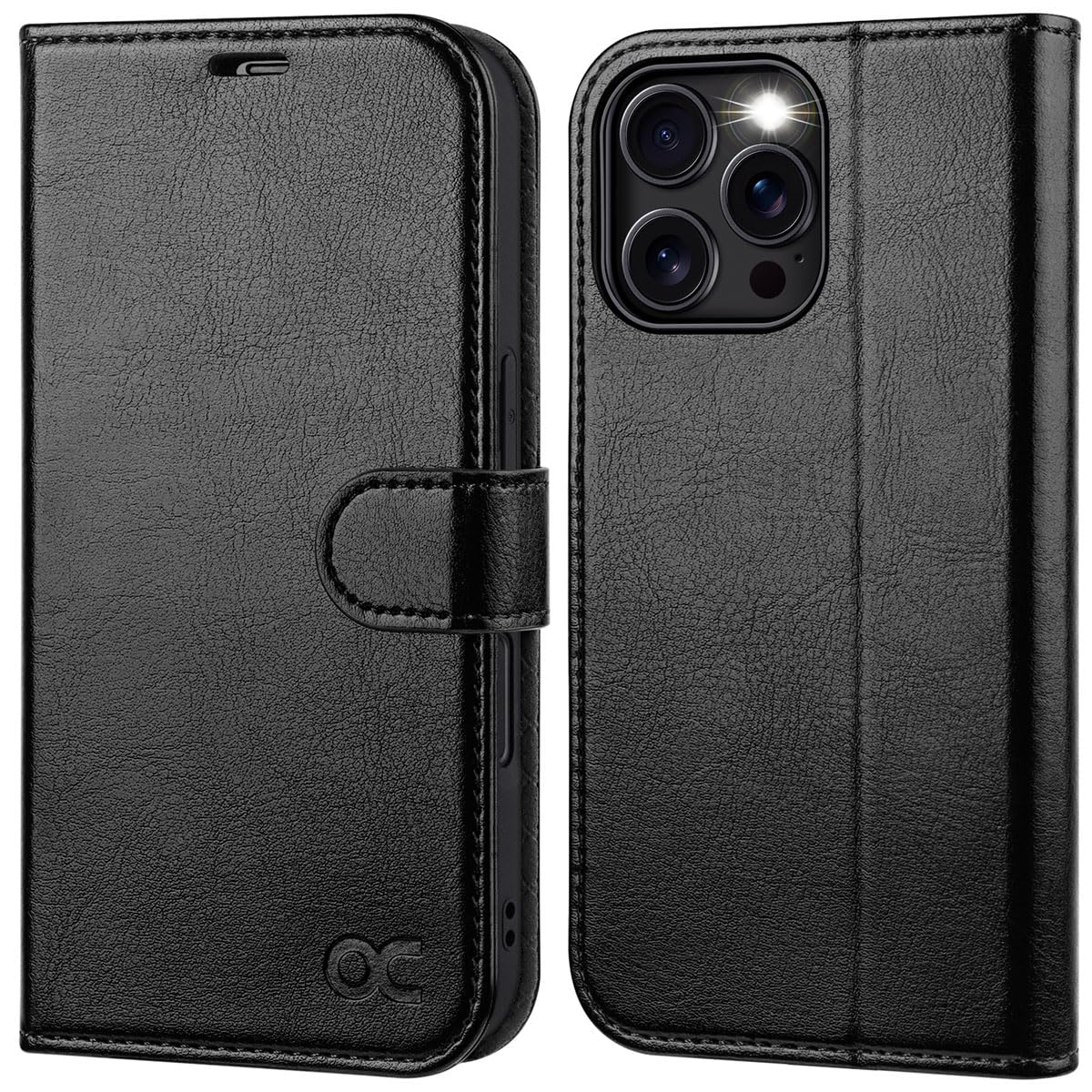 OCASE preklopni ovitek z RFID zaščito za iPhone 16 Pro, črna, elegantna zaščita