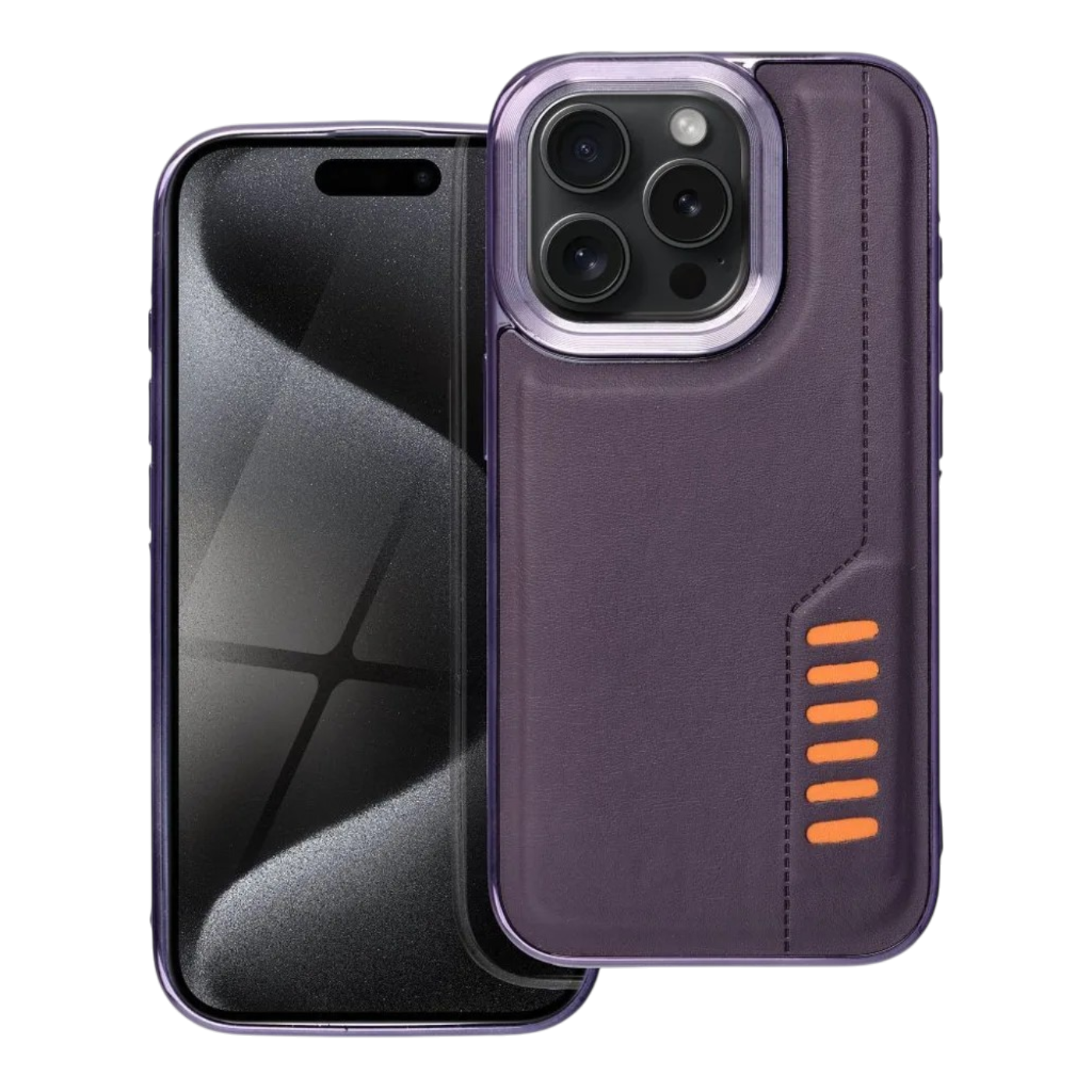 Usnjen ovitek Leather Purple za iPhone 15 Pro z elegantnim vijoličnim dizajnom in zaščito pred udarci