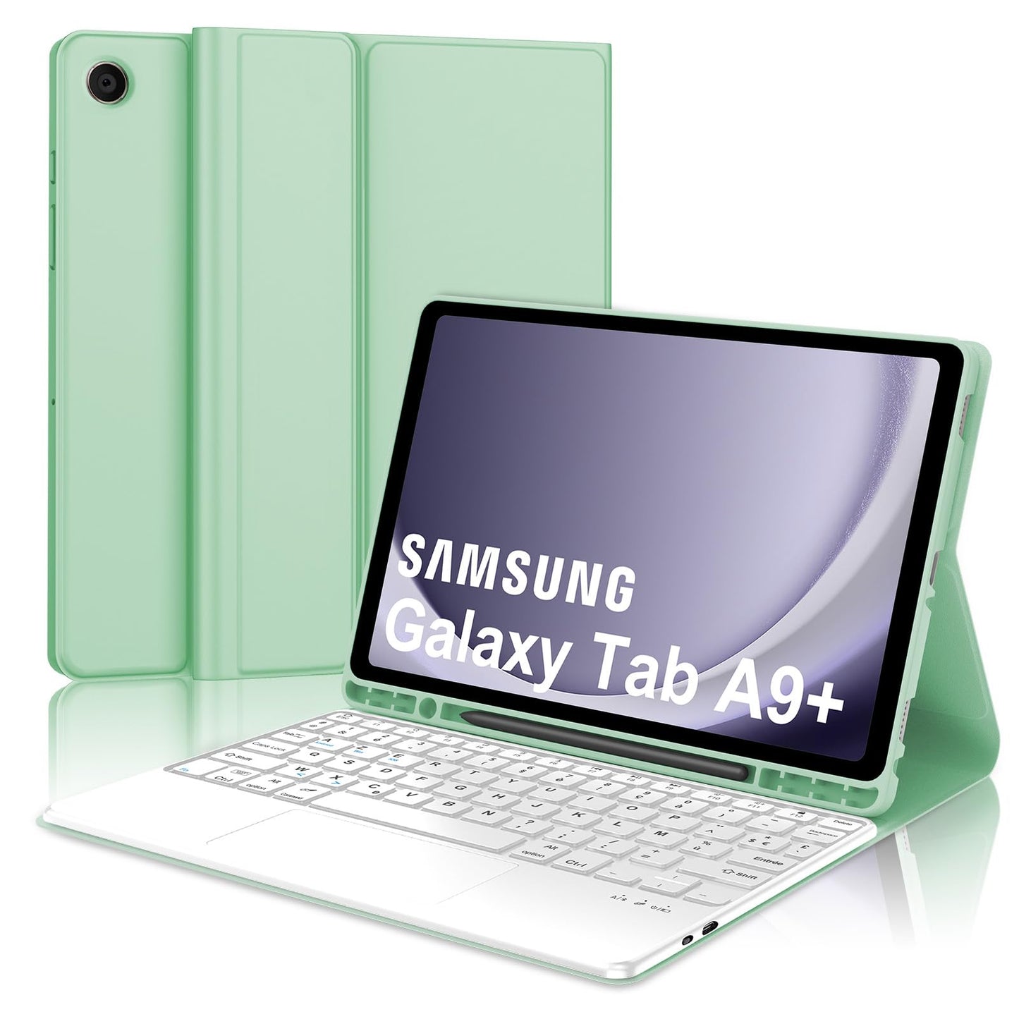 JADEMALL-ovitek-s-tipkovnico-za-Samsung-Galaxy-Tab-A9-11-in-2023-AZERTY-svetlo-zelena:JADEMALL ovitek s tipkovnico in sledilno ploščico za Samsung Galaxy Tab A9+/A9 Plus 11" (2023) – AZERTY, svetlo zelena