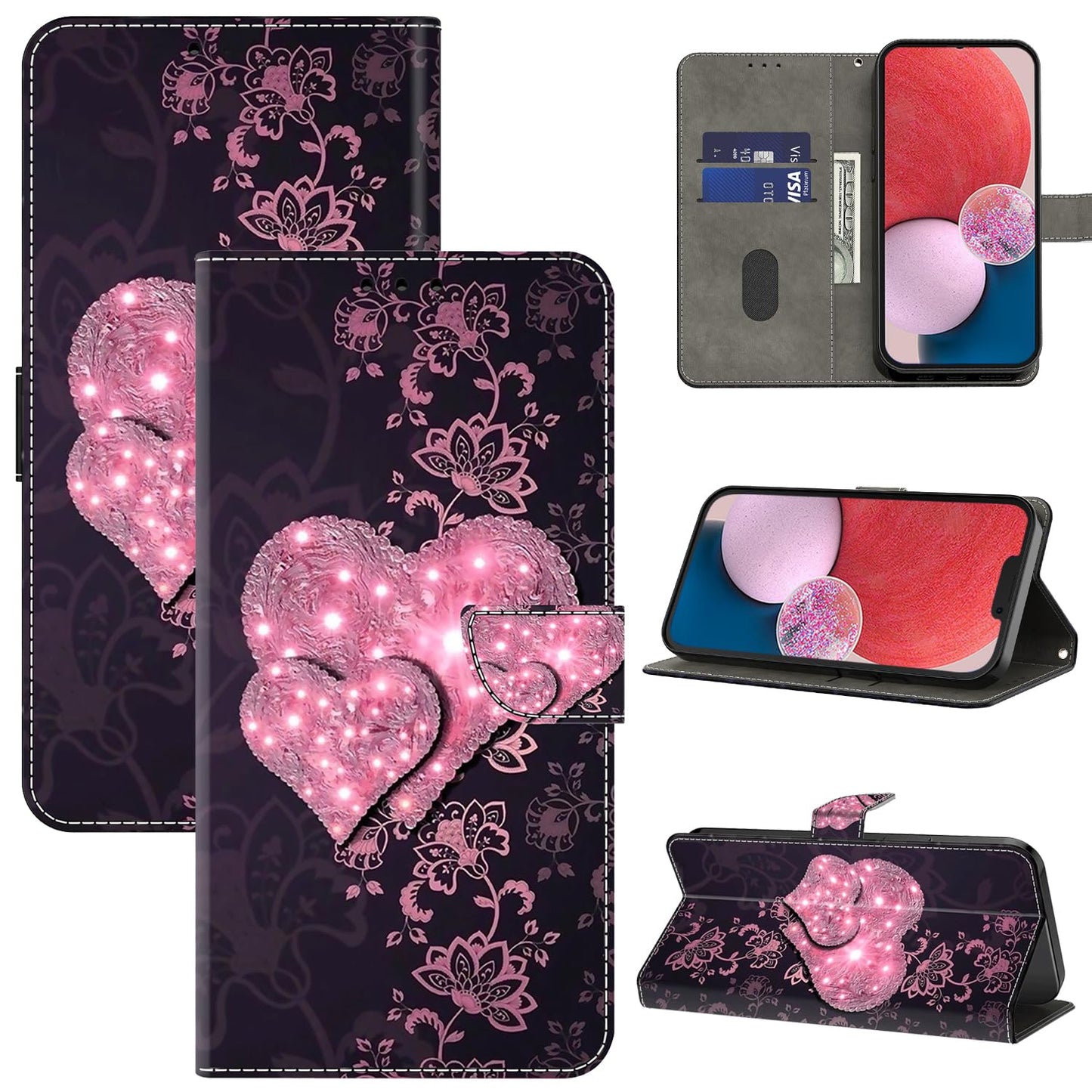 Preklopna-torbica-za-iPhone-16-Plus-magnet-stojalo-reže-za-kartice-Pink-Peach-Heart:Preklopna torbica za iPhone 16 Plus – magnet, stojalo, reže za kartice, Pink Peach Heart