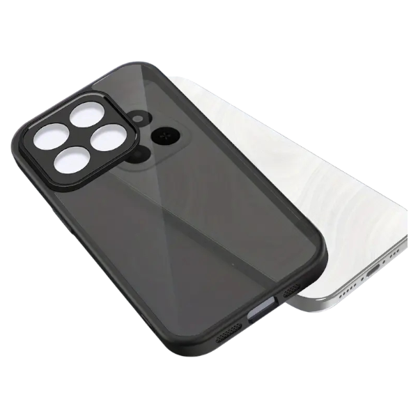 Črn translucent zaščitni ovitek za Xiaomi 14 z mat polprosojnim videzom in ojačanimi robovi.