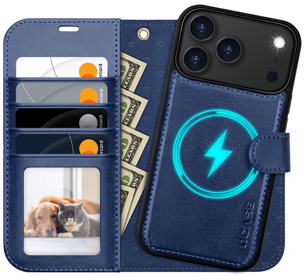 OCASE 2-v-1 magnetni usnjen ovitek za iPhone 17 Pro Max – modra: OCASE 2-v-1 magnetni usnjen ovitek iPhone 17 Pro Max modra denarnica zaščita