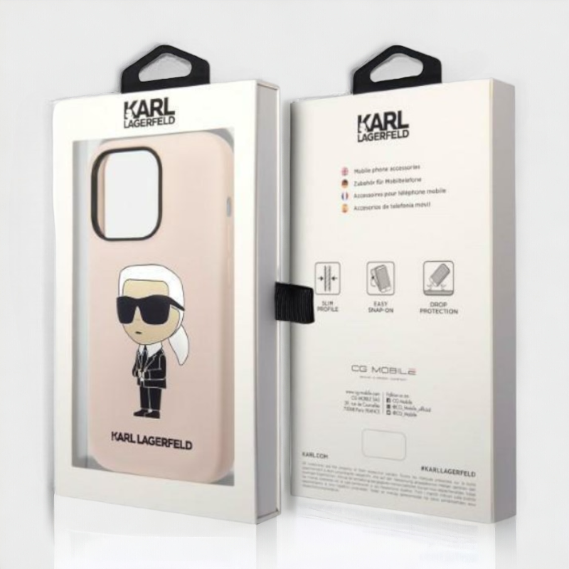 Ovitek Karl Lagerfeld "Icon - silicone pink" za iPhone 14 Pro (KLHCP14LSNIKBCP)