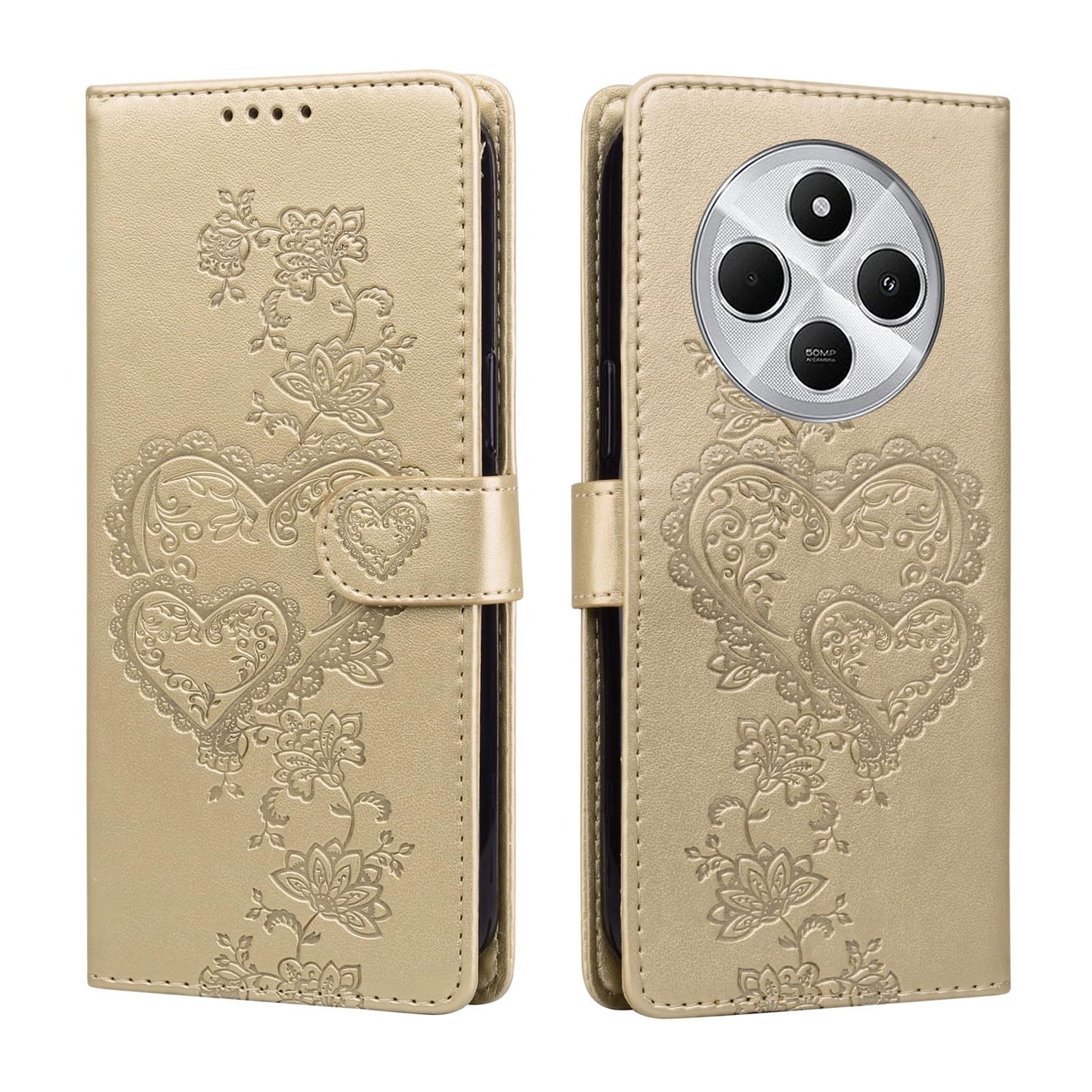 Preklopni-ovitek-za-Xiaomi-Redmi-14C-zlato-srce:Preklopni ovitek za Xiaomi Redmi 14C – zlato srce