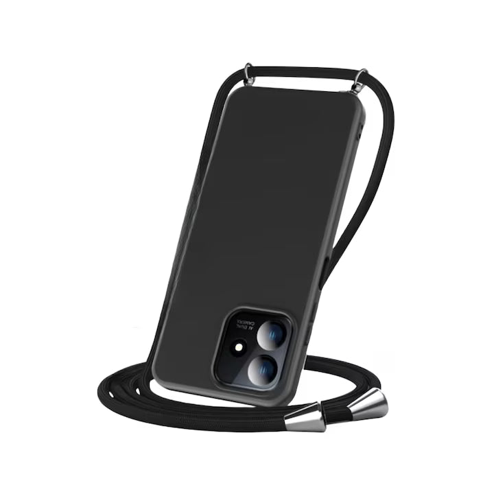Silikonski zaščitni ovitek z vrvico za Ulefone Note 16 Pro – črn