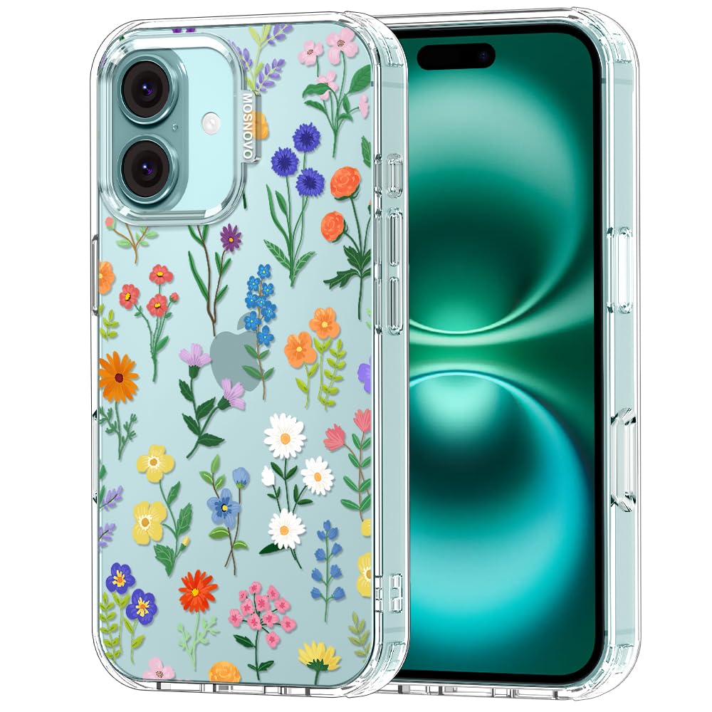 Ovitek MOSNOVO za iPhone 16 Plus Botanical Floral, cvetlični botanični dizajn z učinkovito zaščito telefona