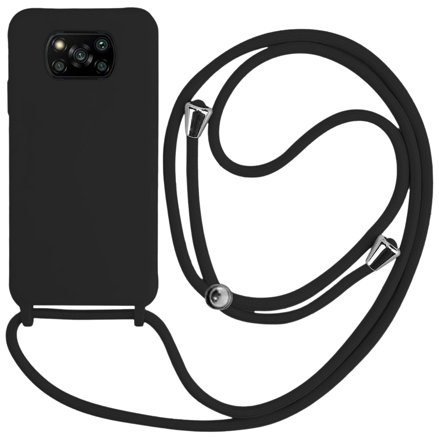 Scandi silikonski ovitek z vrvico za Xiaomi Poco X3 NFC črn zaščitni etui z nastavljivo vrvico