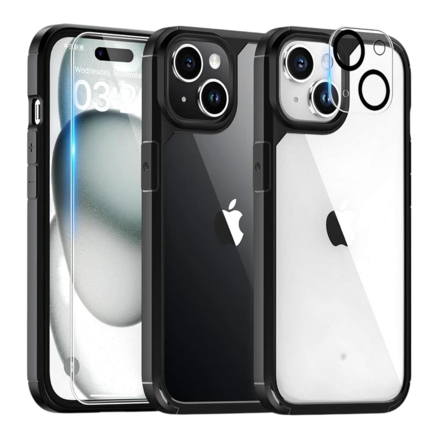 TAURI ovitek z zaščito kamere za iPhone 15 črna zaščitni etui