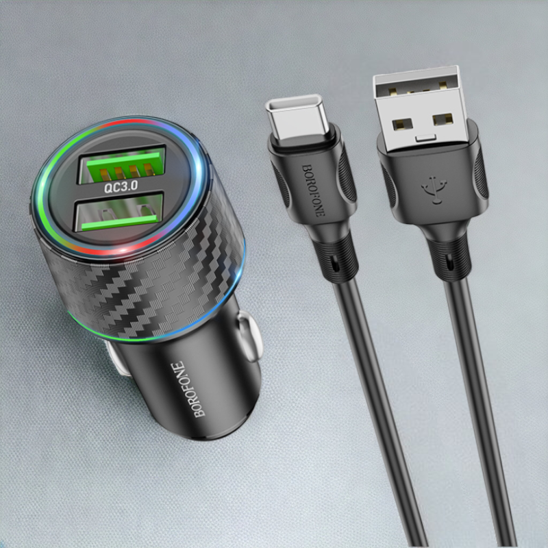 Avto polnilni adapter s kablom USB C - USB za hitro polnjenje 36W – Borofone