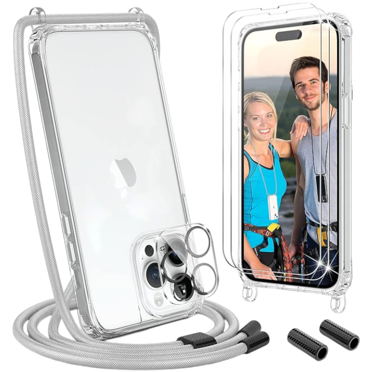 Ovitek z vrvico + 2 zaščitni stekli + zaščita za kamero za iPhone 14 Pro Max