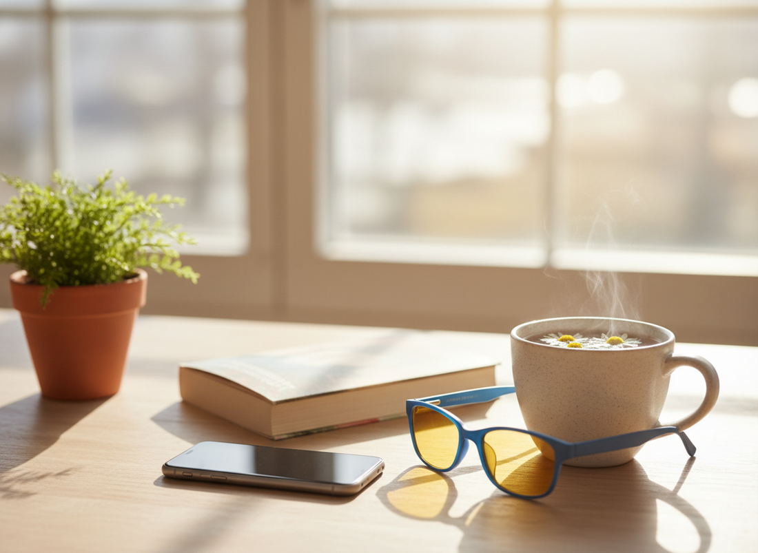 Ilustracija tehnološkega detoxa – oseba odloži telefon, čas za družino in sprostitev