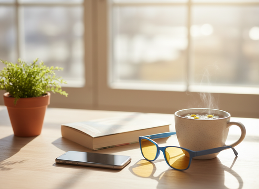 Ilustracija tehnološkega detoxa – oseba odloži telefon, čas za družino in sprostitev