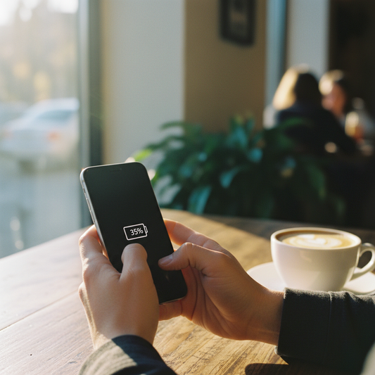 Oseba preverja stanje baterije na pametnem telefonu - nasveti za daljšo življenjsko dobo baterije