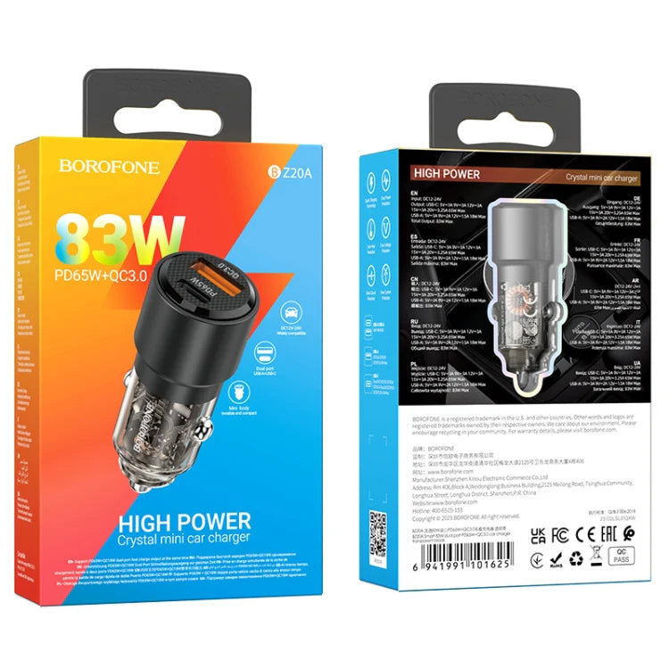 Avto polnilec USB + Type C 83W – Borofone