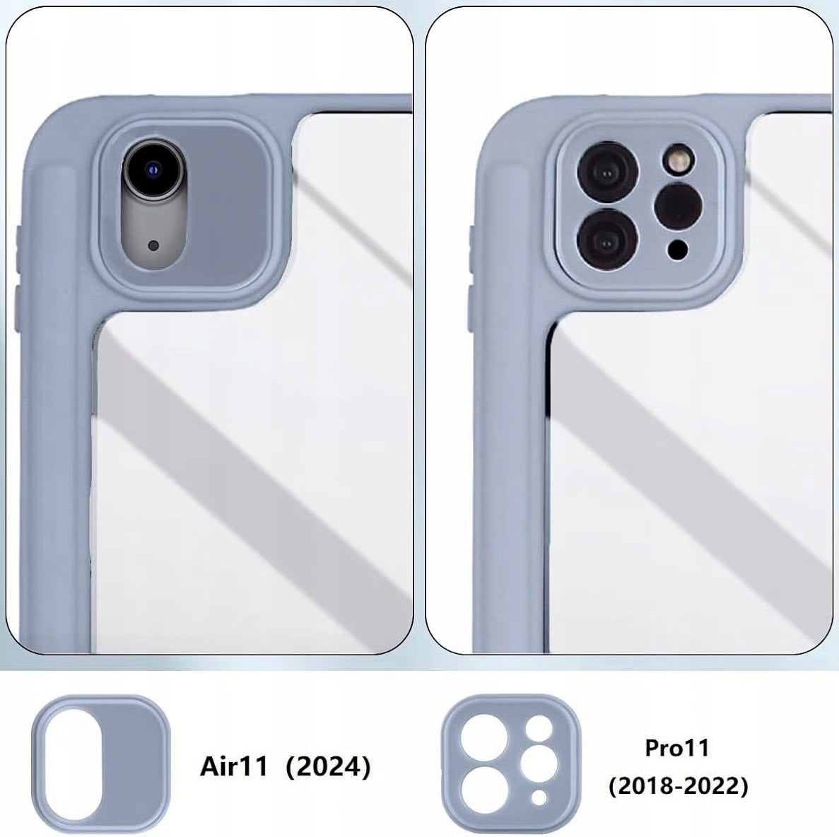 Ovitek za iPad Air 11 M2 2024 / iPad Pro 11 – Prozoren Zadnji Pokrov z Držalom za Pisalo, Sivo-Moder